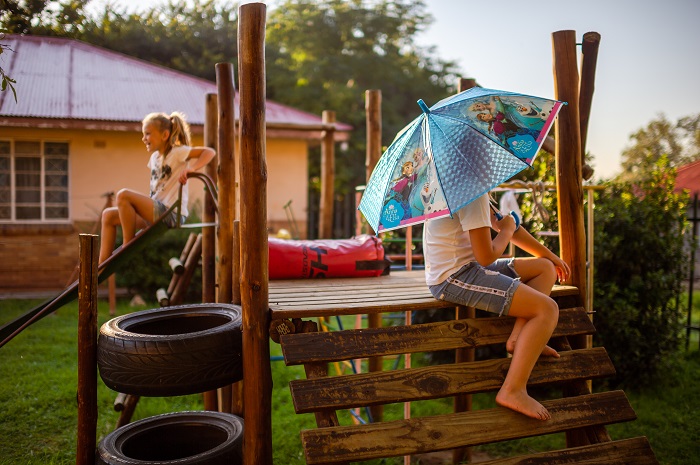 children playing on jungle gym